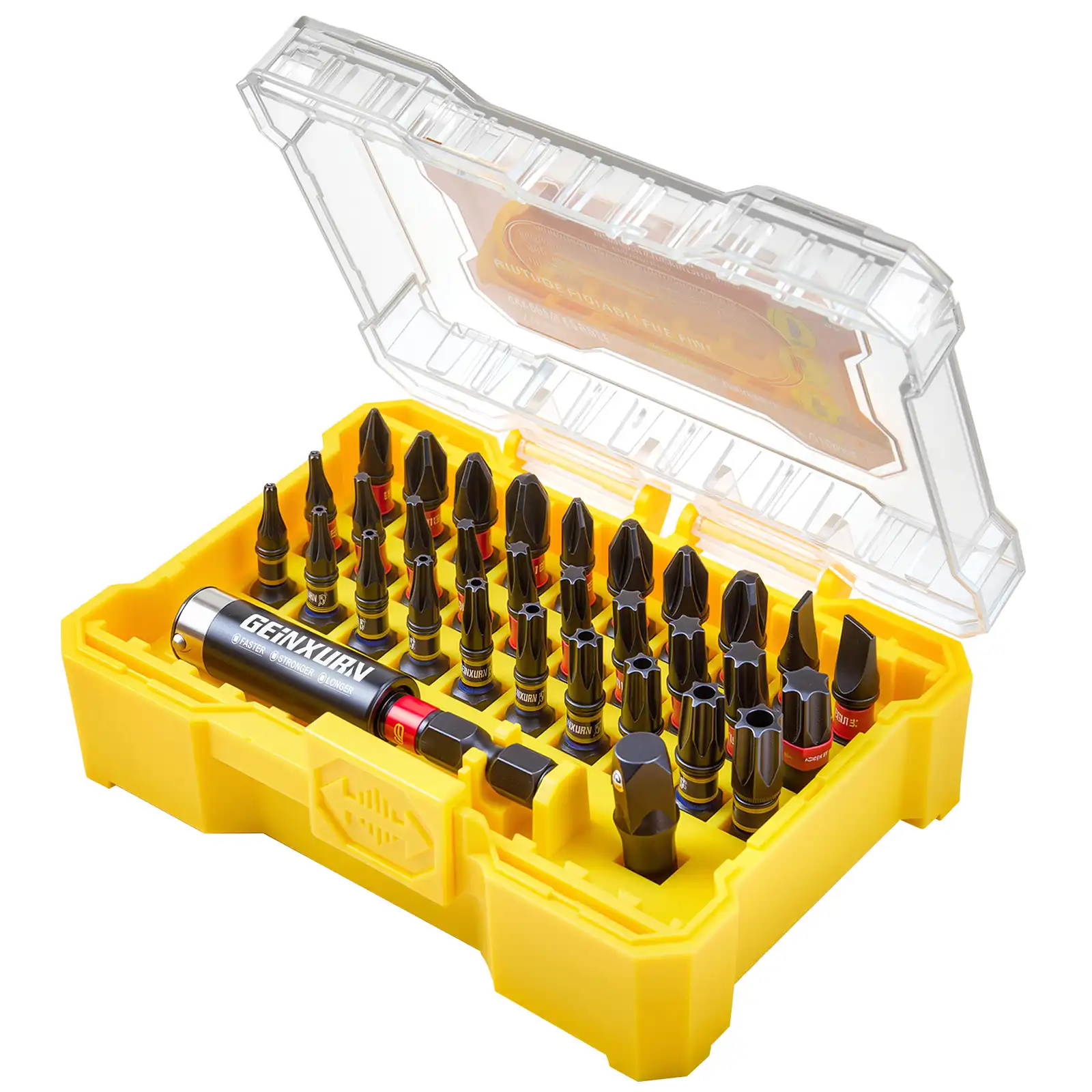 32PCS 1"-25mm Mixed Impact Insert Bit fit for 1/4" & 1/2"  Driver Tools  Stacking Box Set-Yellow
